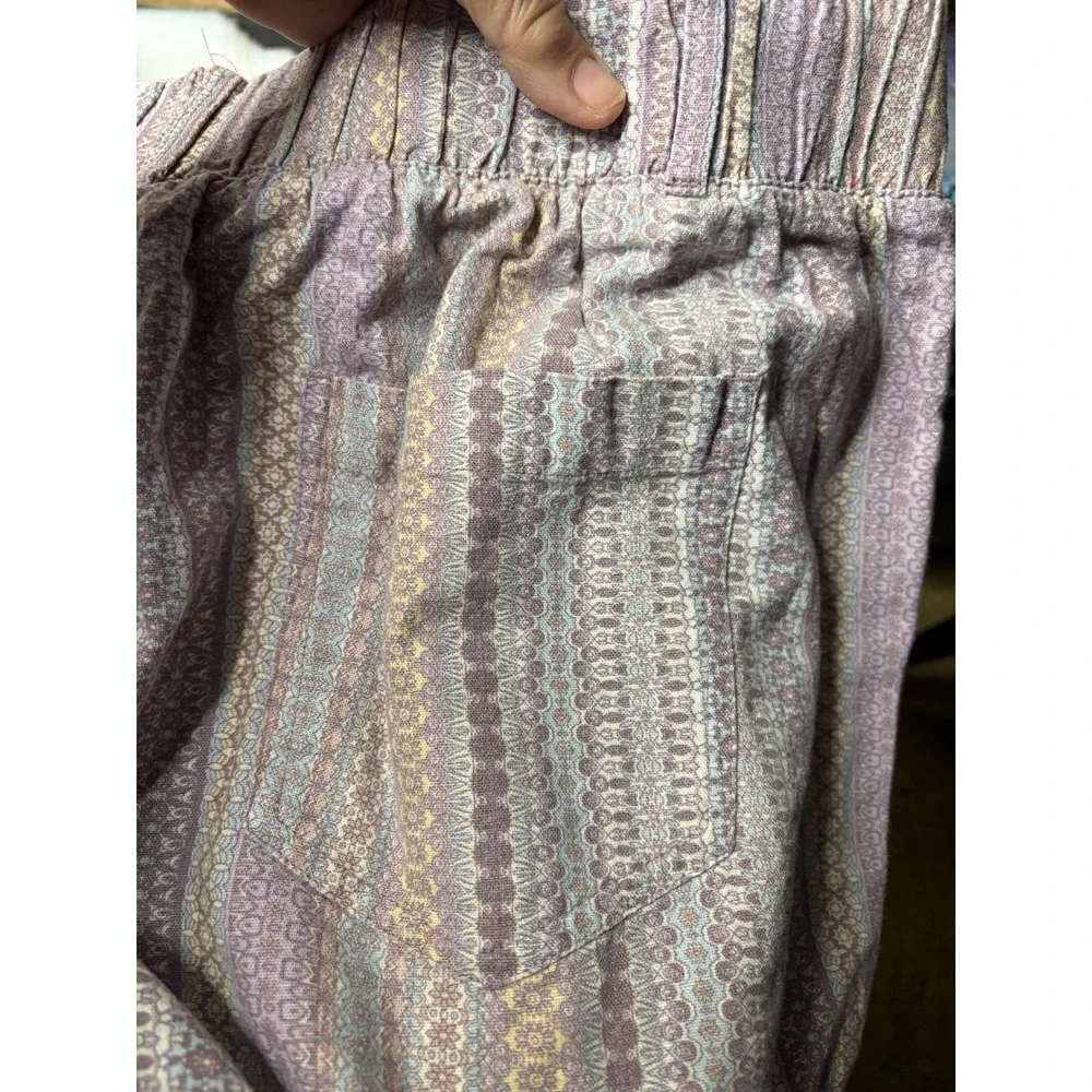 Rewash Womens Boho Linen Blend Tassel Trim‎ Shorts Purple Blue Geometric XL